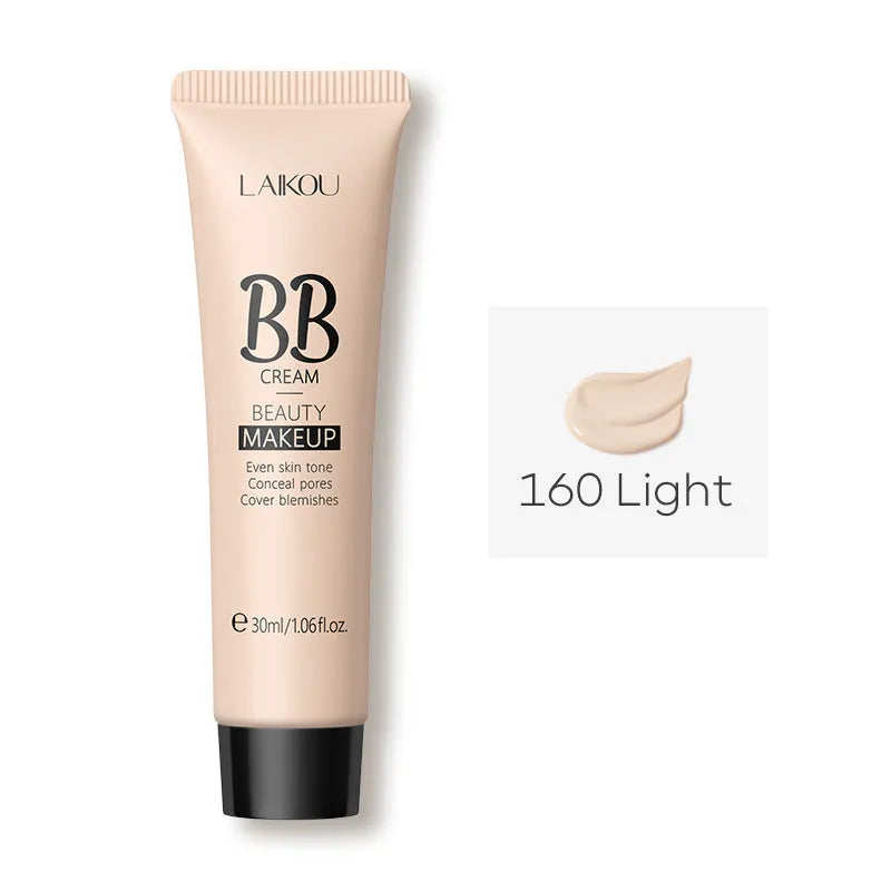 30ml tube of natural BB cream showing nine available shade colours from light to dark