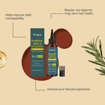 Rosemary essential oil bottle with pointed applicator and detangling comb for hair treatment