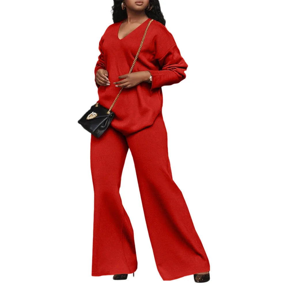 Women's brown suede two-piece suit with split sleeves and trousers, sizes S to 3XL