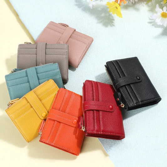 PU leather women's short wallet with coin purse in multiple colors