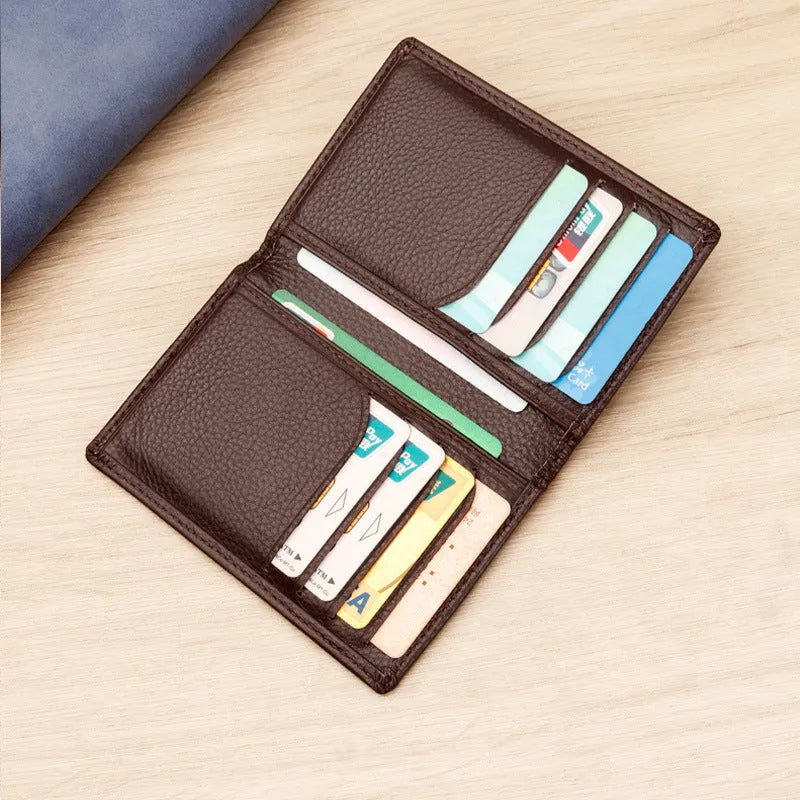 Genuine leather cowhide credit card holder in solid black or brown colour