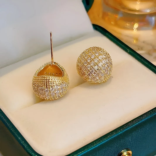 Geometric drop-shaped ear clips with full diamond design in gold or white colour options