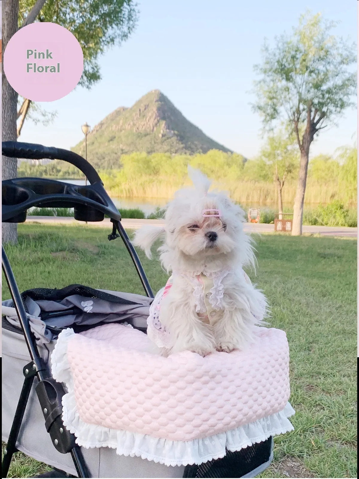 Pet stroller anti-dirty towel cushion pillow three-piece set in pure cotton, showing removable pads for cats and dogs