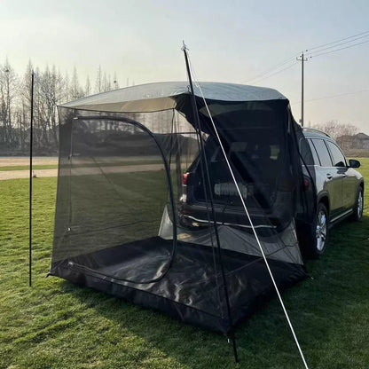 Outdoor car tail extension tent with rain-proof sunshade for camping and barbecues
