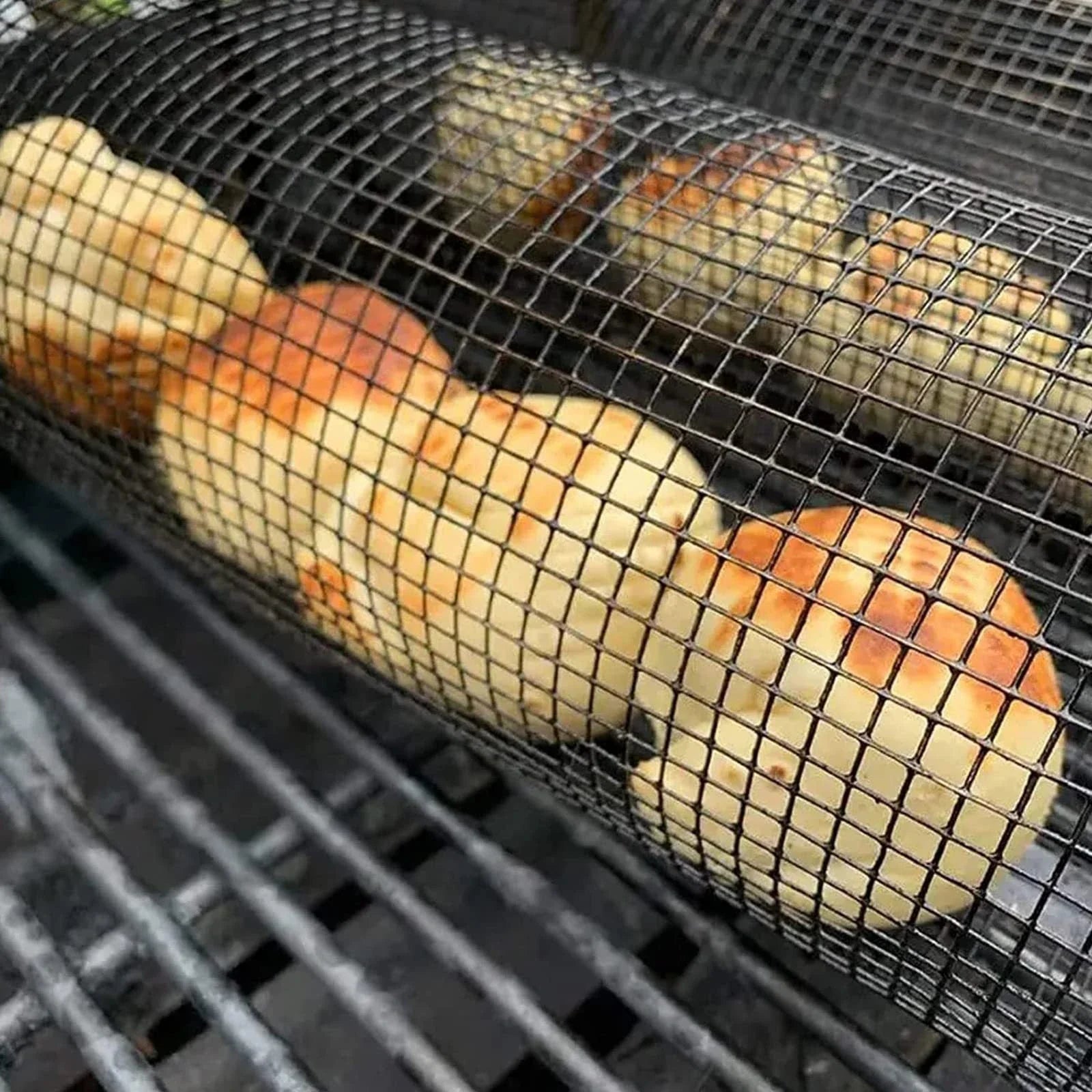 Stainless steel mesh grill basket for cooking a variety of foods on the barbecue