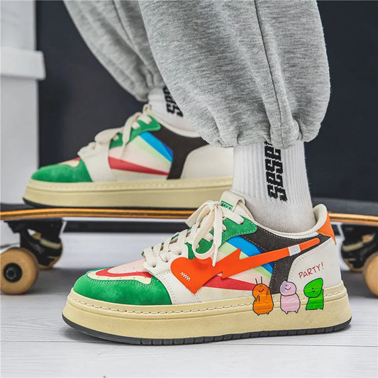 Lace-up sneakers in Rainbow colour with wear-resistant soles, simple design, and plain style