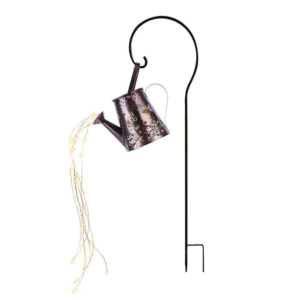 Solar-powered garden lamp with tapered butterfly pattern iron design and warm white LED light