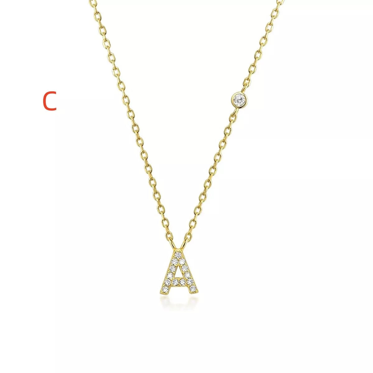 Custom Initial Necklace with sparkling CZ pendant, available in gold or silver finish