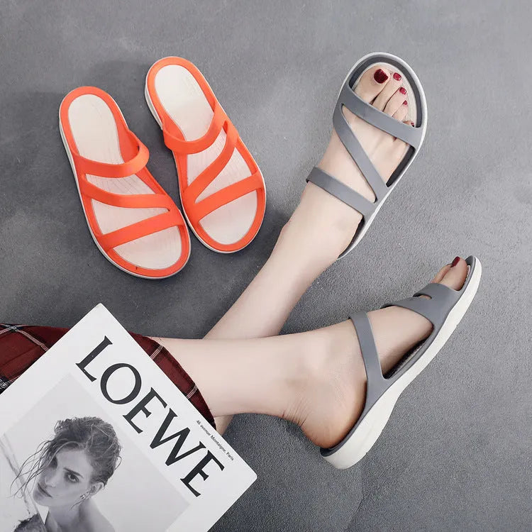 Women's solid colour sandals with PP upper in red, purple, blue, black, grey or pink options