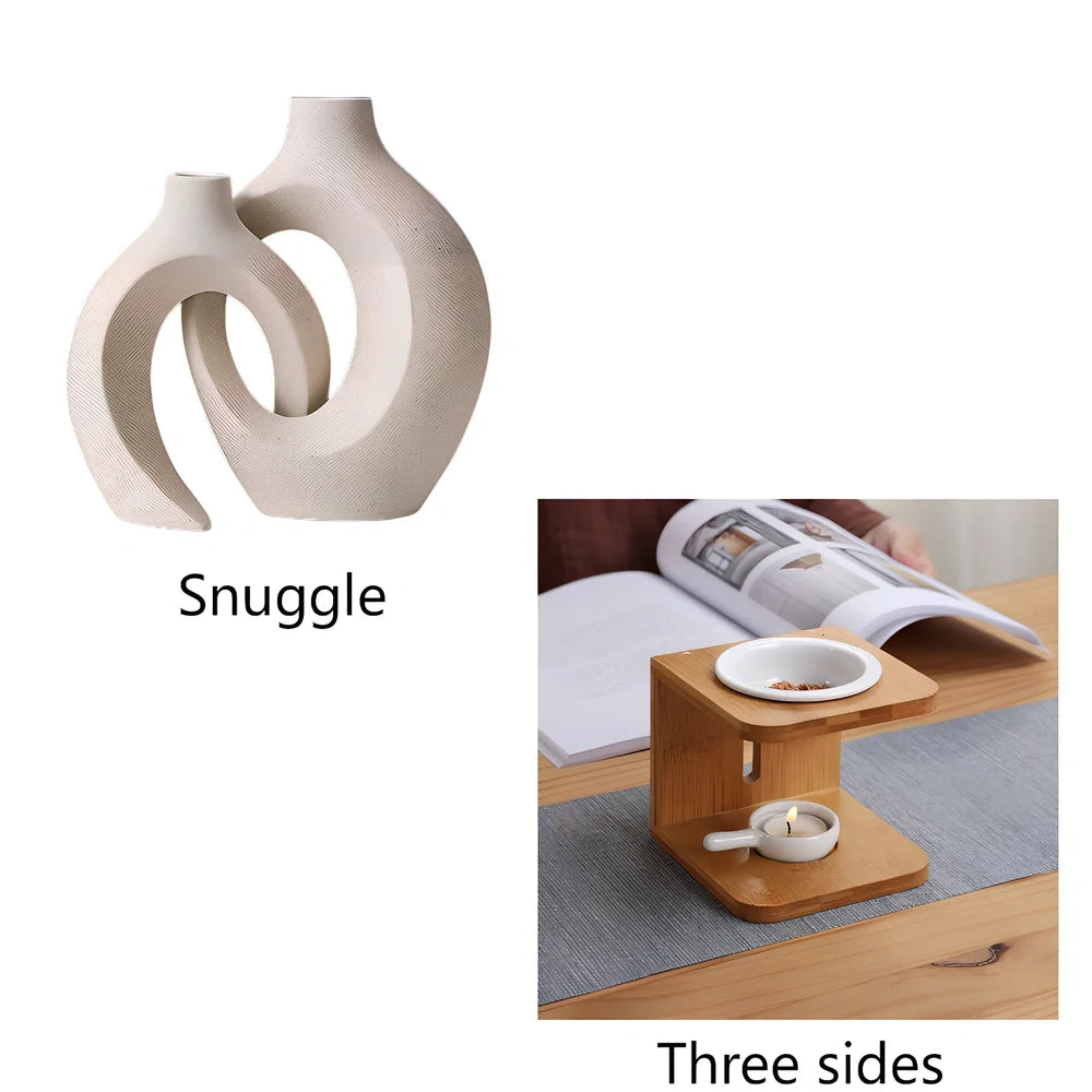 European ceramic vase set with two matching pieces and glazed surface finish