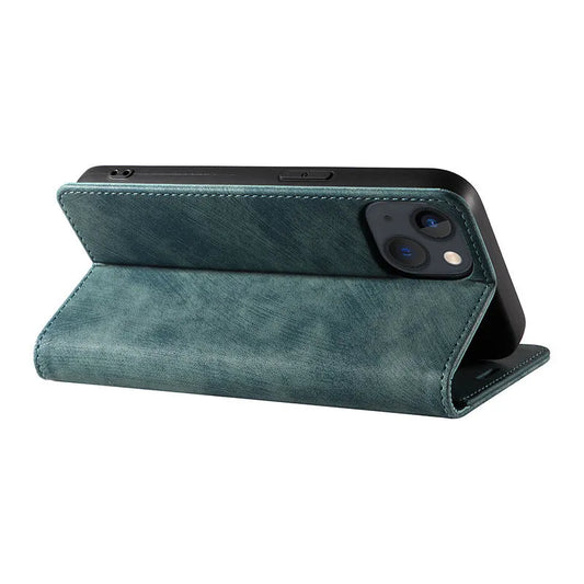 Magnetic flip phone case cover in seven colours for iPhone models with TPU and leather construction