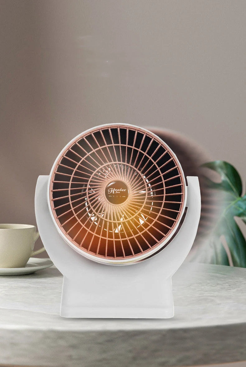 Compact desktop mini mute household heater in white and pink, dimensions 175x115x180mm