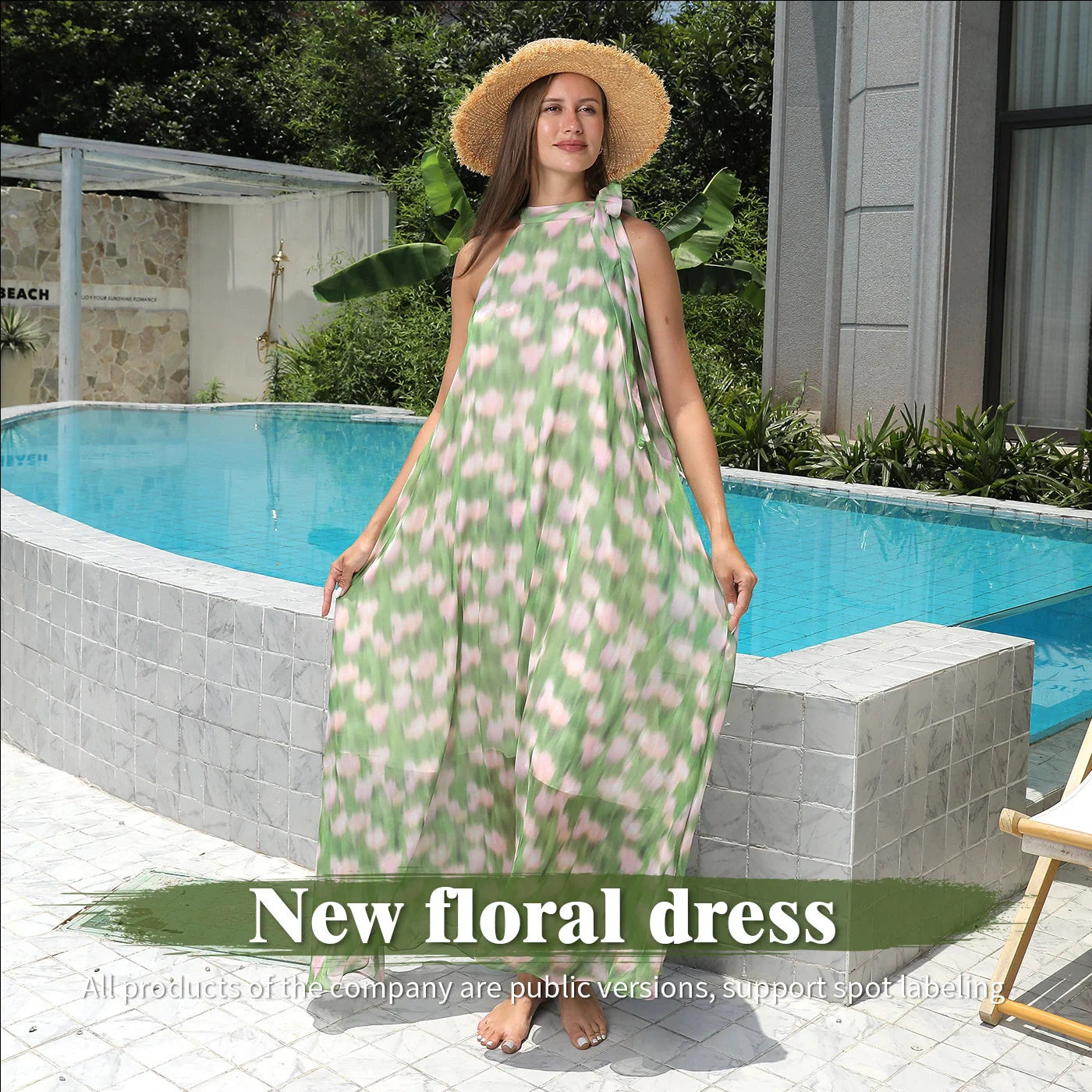 Stylish women's printed polyester dress in green, perfect for casual and formal occasions
