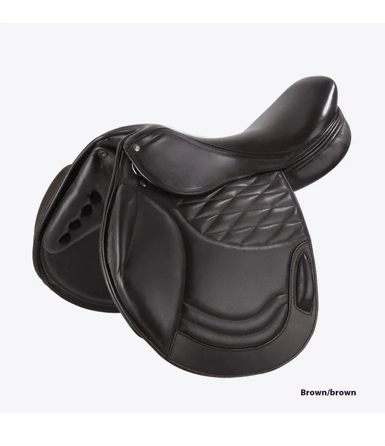 Cowhide equestrian saddle in black or brown, specification 17, for horse harness and riding use