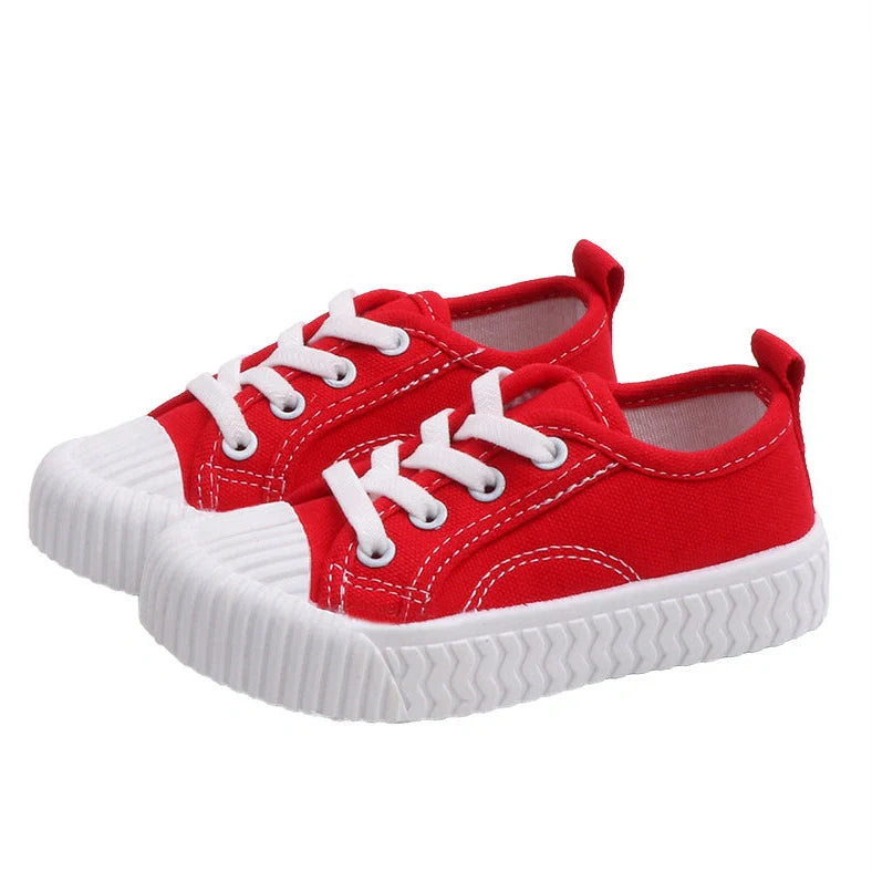 Korean style children's canvas shoes in black, red, yellow or white with non-slip rubber soles