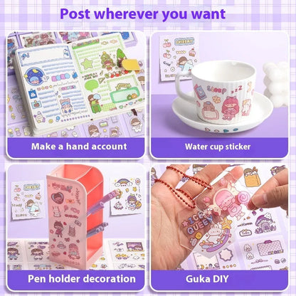 Sticker Goo Card Notebook open showing themed sticker sheets and colouring pages.