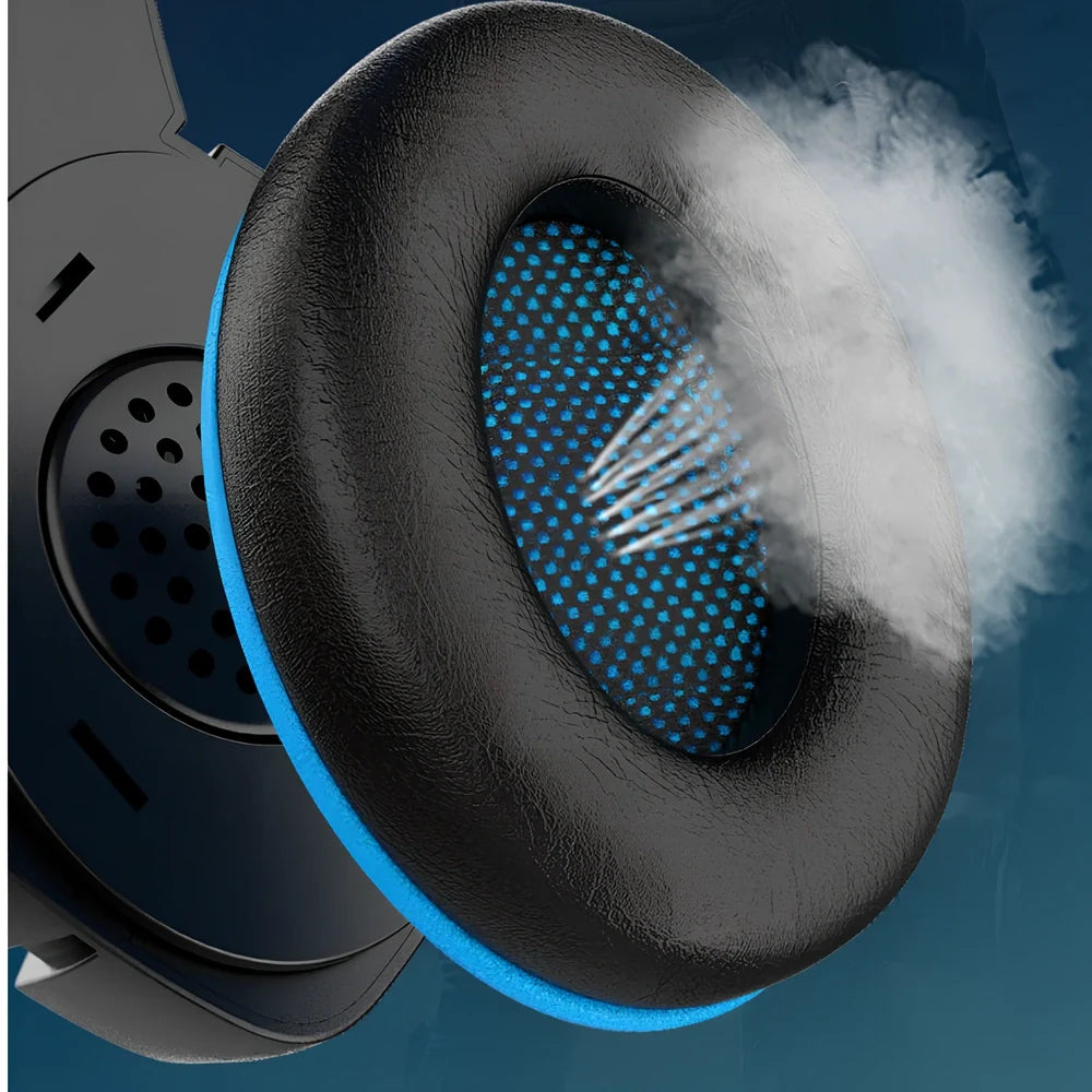 Blue J10 3.5mm wired gaming headset with LED lights, noise-canceling mic, and adjustable headband for PC use, 170x90x210mm size