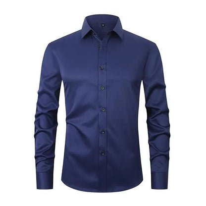 Men's stretch long sleeve work shirt in polyester, available in multiple colours and sizes S to 3XL for weights 70-130kg.