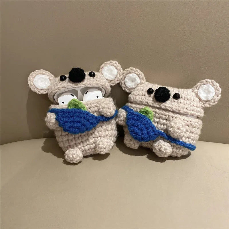 Handmade knitted backpack koala bear earphone cover for AirPods case in knitted material