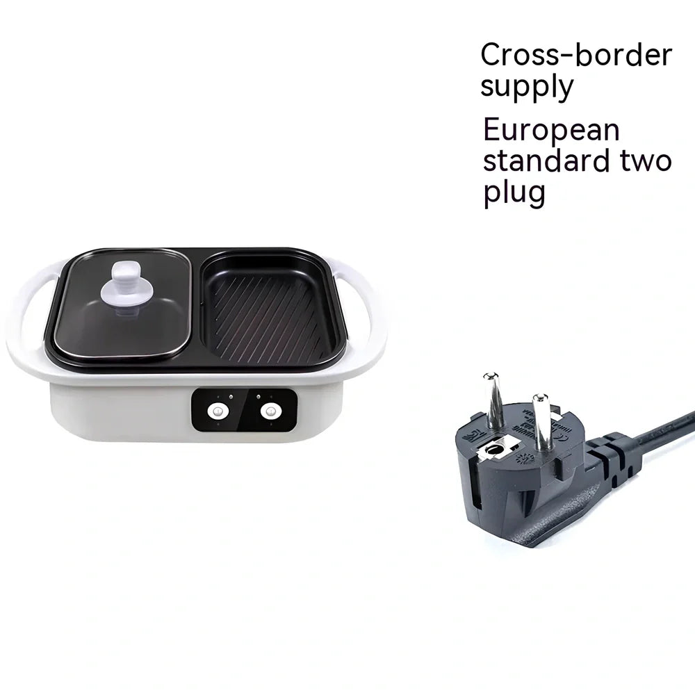 Green electric roasting pot with knob control, 20cm diameter cooking surface