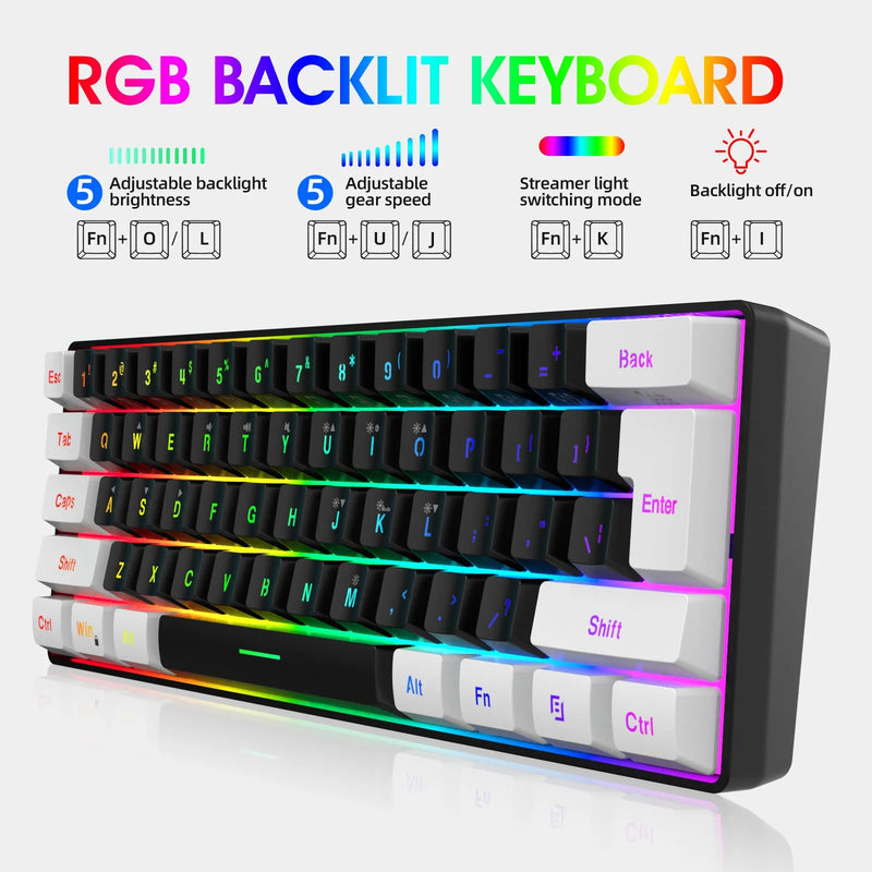 Simple wired 61 key membrane keyboard for universal desktop PC and laptop use with ABS plastic construction measuring 28.7 x 9.7 x 3.7 cm and 1.7 metre cable length available in white and black, white and red, and light pink colour options