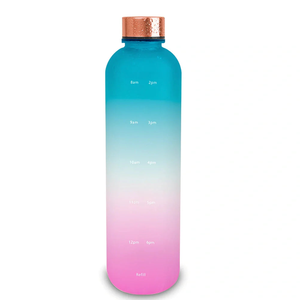 1-litre Tritan sports water bottle with frosted gradient finish and integrated handle in blue powder gradient colour