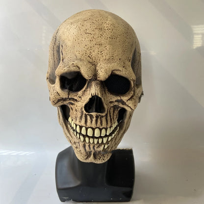 Halloween skull mask with movable jaw showing brain flower design in vinyl construction