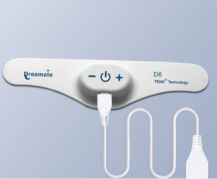 Electronic Smart Sleep Instrument on forehead demonstrating use for insomnia relief