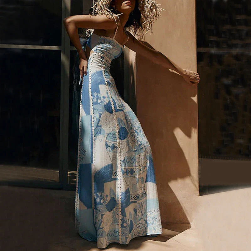 Stunning floral lace backless dress with bow suspenders, available in multiple sizes and colors