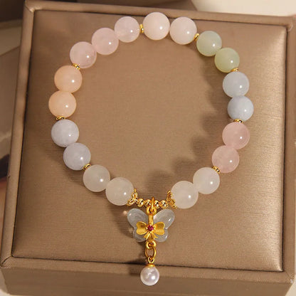 Women's crystal bracelet with colourful Morganite butterfly pendant on adjustable chain