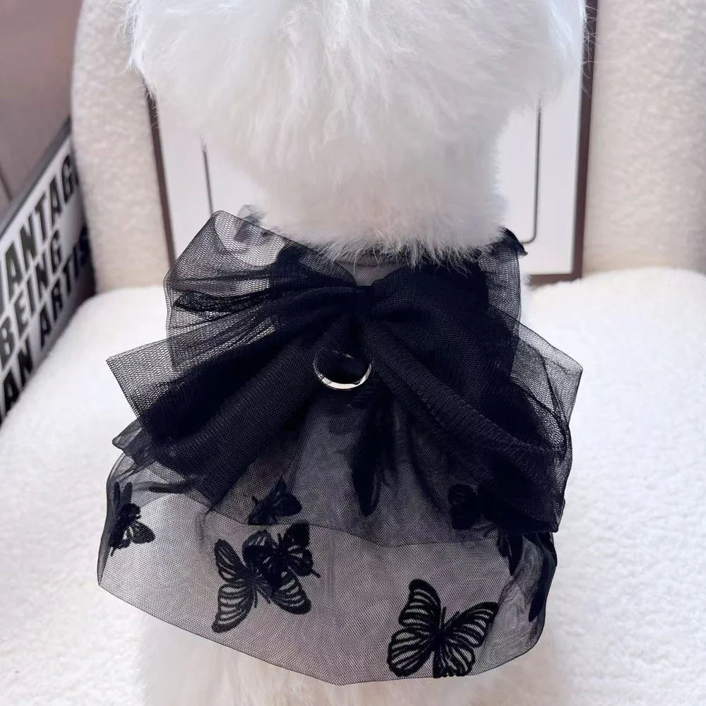 Black gauze princess tulle skirt for small dogs and cats with size options from XS to XL