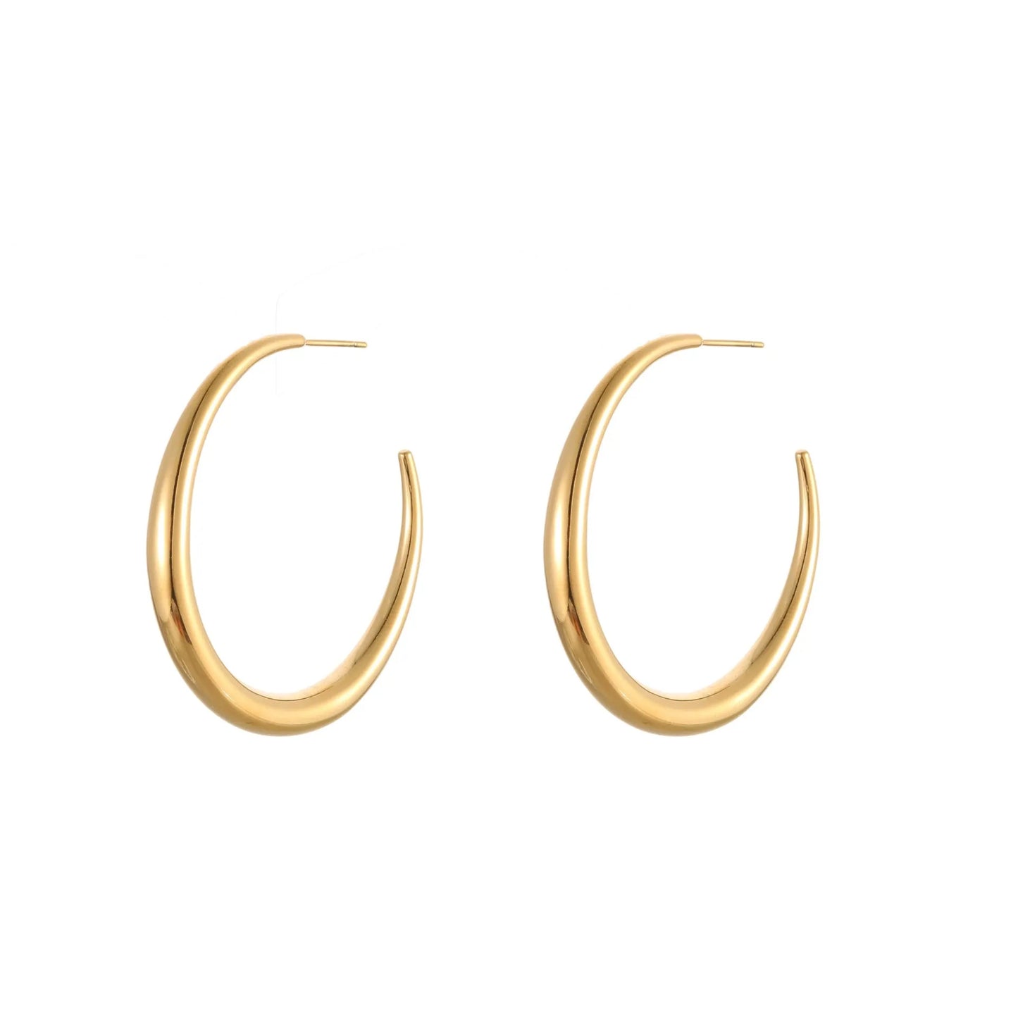 Women's stainless steel hoop earrings in two sizes with gold or steel finish