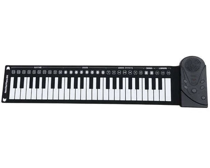 Portable 88-key digital piano with flexible, roll-up design for easy transportation and storage