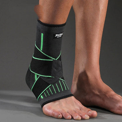 Nylon sports compression ankle protector in black, green, and orange for enhanced mobility and support