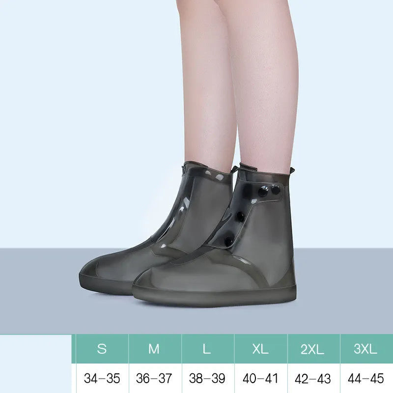 White high top PVC waterproof shoe cover for women with anti-skid sole.