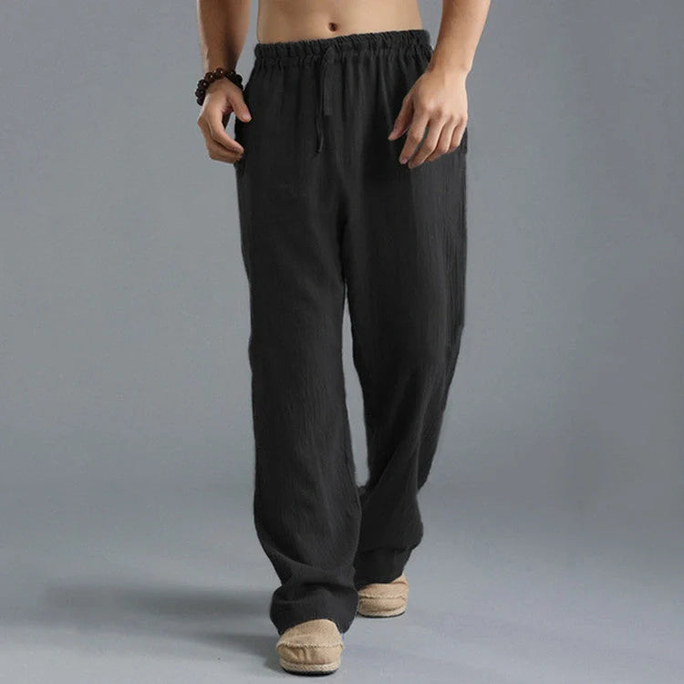 Men's breathable linen loose casual sports pants in various colors