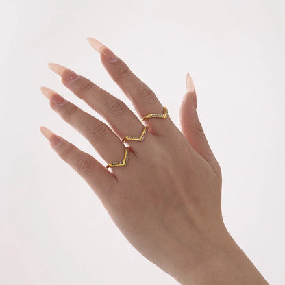 Adjustable stainless steel ring with geometric zircon stones in gold white, pink, or mixed colours