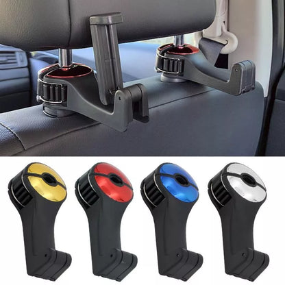 360° rotating car headrest hook phone holder in black, beige, red, or blue