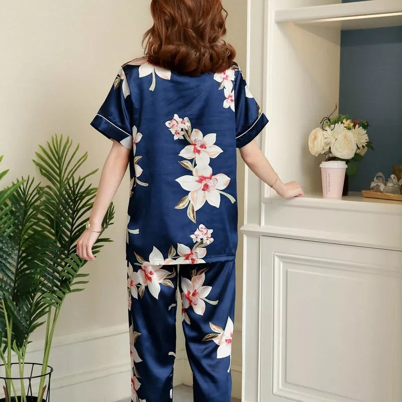 Women's short-sleeved rayon pajama set in Begonia color, sizes M to 6XL