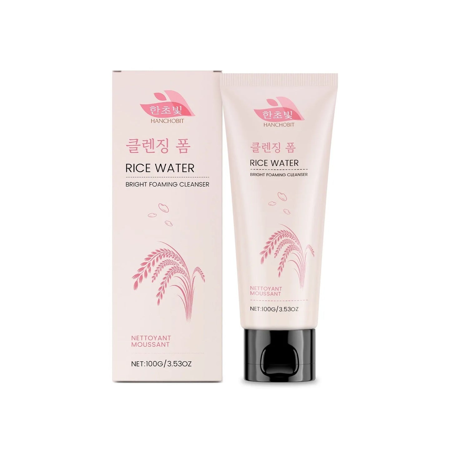 Rice Water Bright Foaming Cleanser 100g tube with rice bran water and hyaluronic acid for facial cleansing