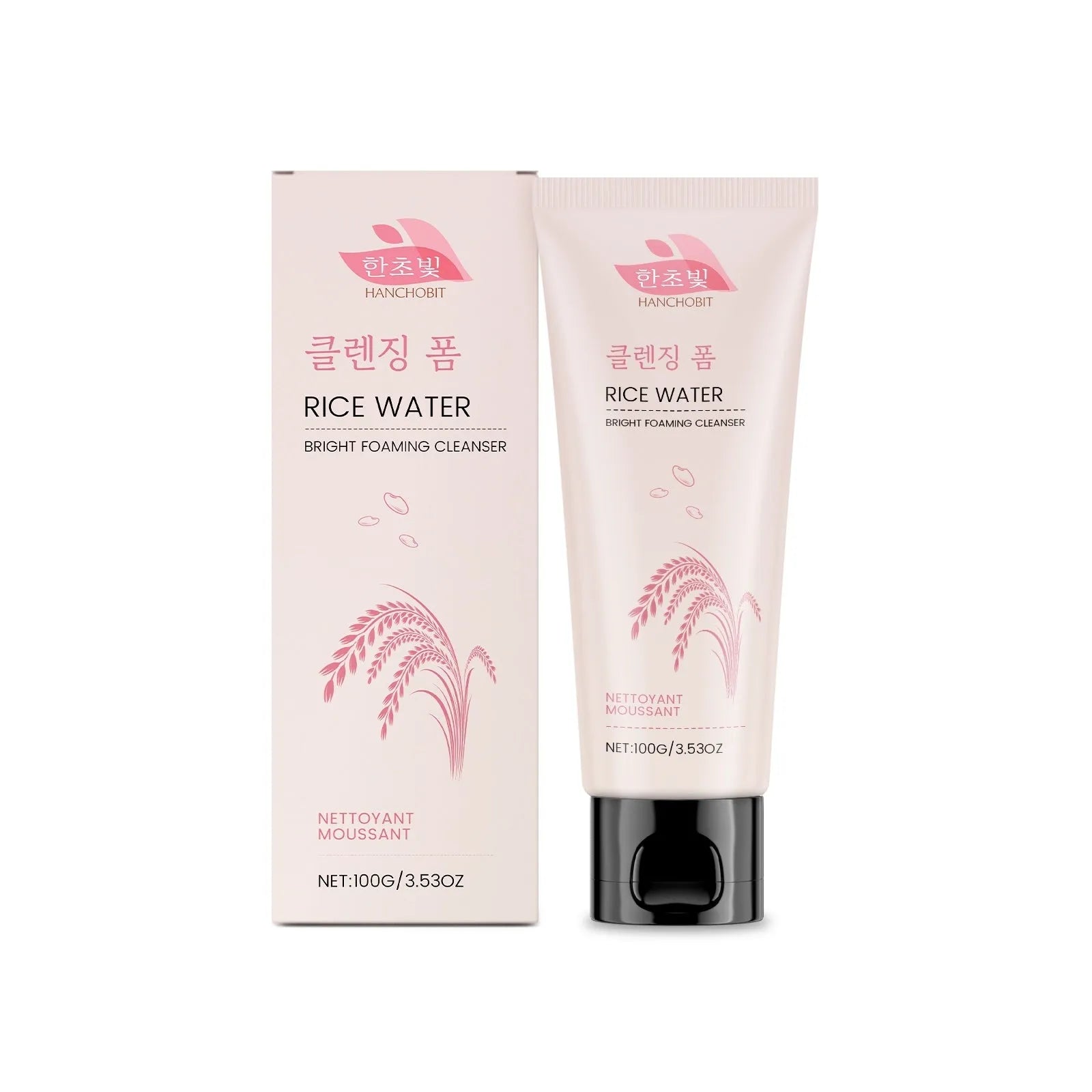 Rice Water Bright Foaming Cleanser 100g tube with rice bran water and hyaluronic acid for facial cleansing