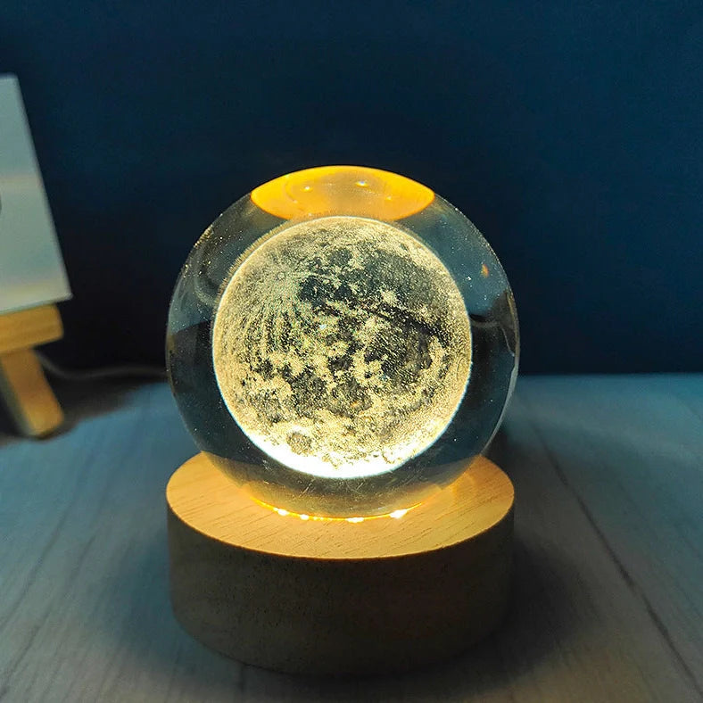 White crystal ball night light with USB plug showing uniform illumination and decorative design options