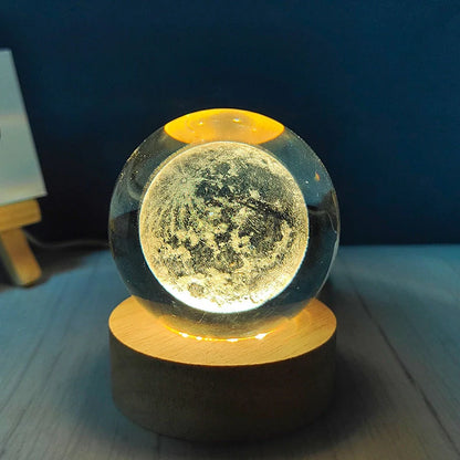 White crystal ball night light with USB plug showing uniform illumination and decorative design options