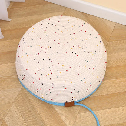 Cotton and hemp rope cat nest mat pet bed shown in small, medium, and large sizes.