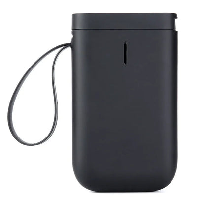 D11 Bluetooth thermal label printer in black, showing compact design and smartphone app connection
