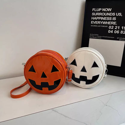 Halloween Pumpkin Small Round Bag in Orange, Black, and White