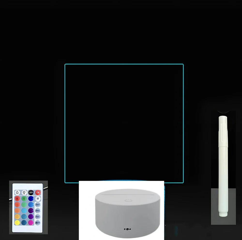 3D acrylic LED message board with touch controls showing illuminated writing on 3.5mm thick surface