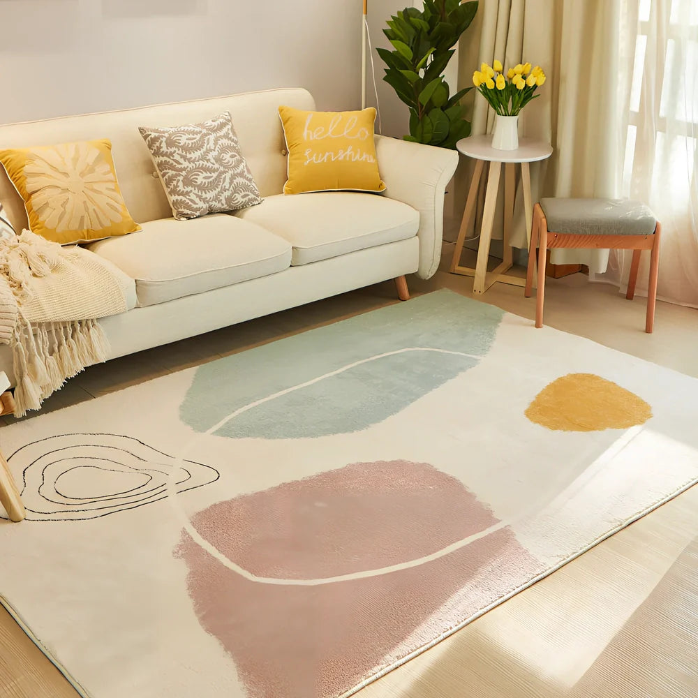 Rectangular machine-woven blanket cushion in mountain breeze colour on sofa