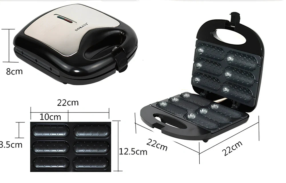 Black hot dog roasting machine with non-stick cooking surface and UK electrical plug