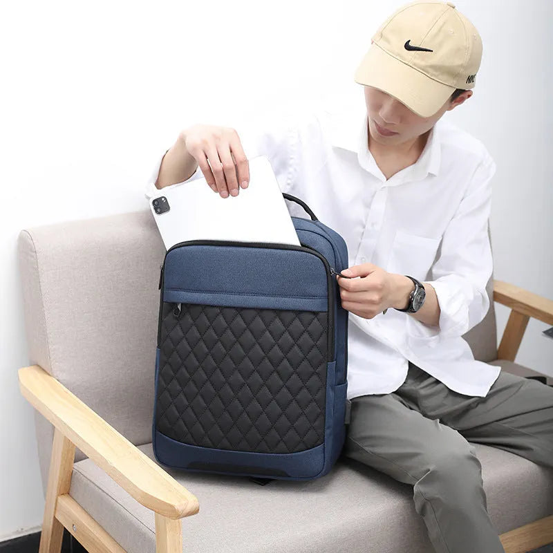 Men's Oxford cloth travel backpack with curved shoulder straps in black colour option